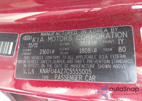 2012 Kia Forte Ex from USA, damaged, VIN KNAFU4A27C5555005